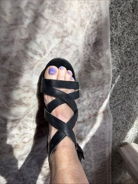 Cathy Jean Black Crisscross Wedge Sandal